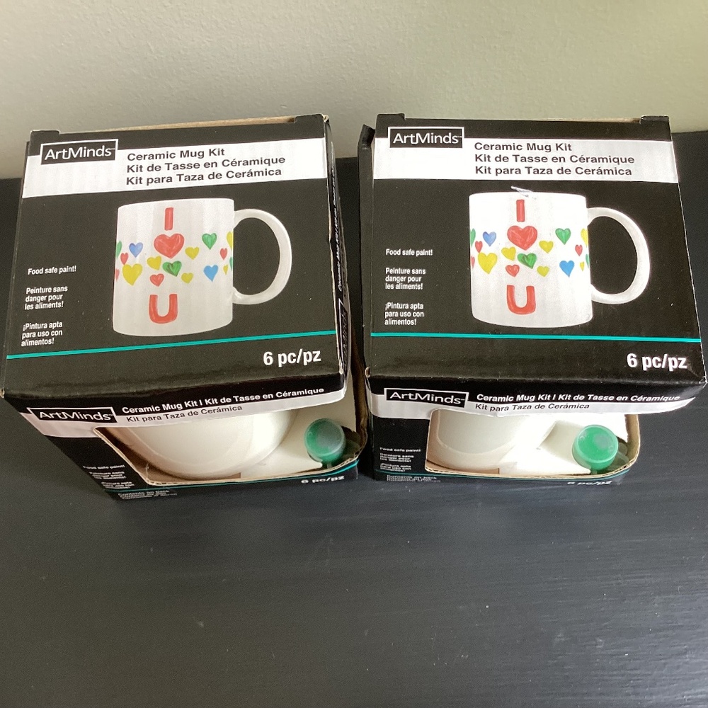 New in BIX ARTMINDS CERAMIC MUG KIT WITH PAINT SET OF 2